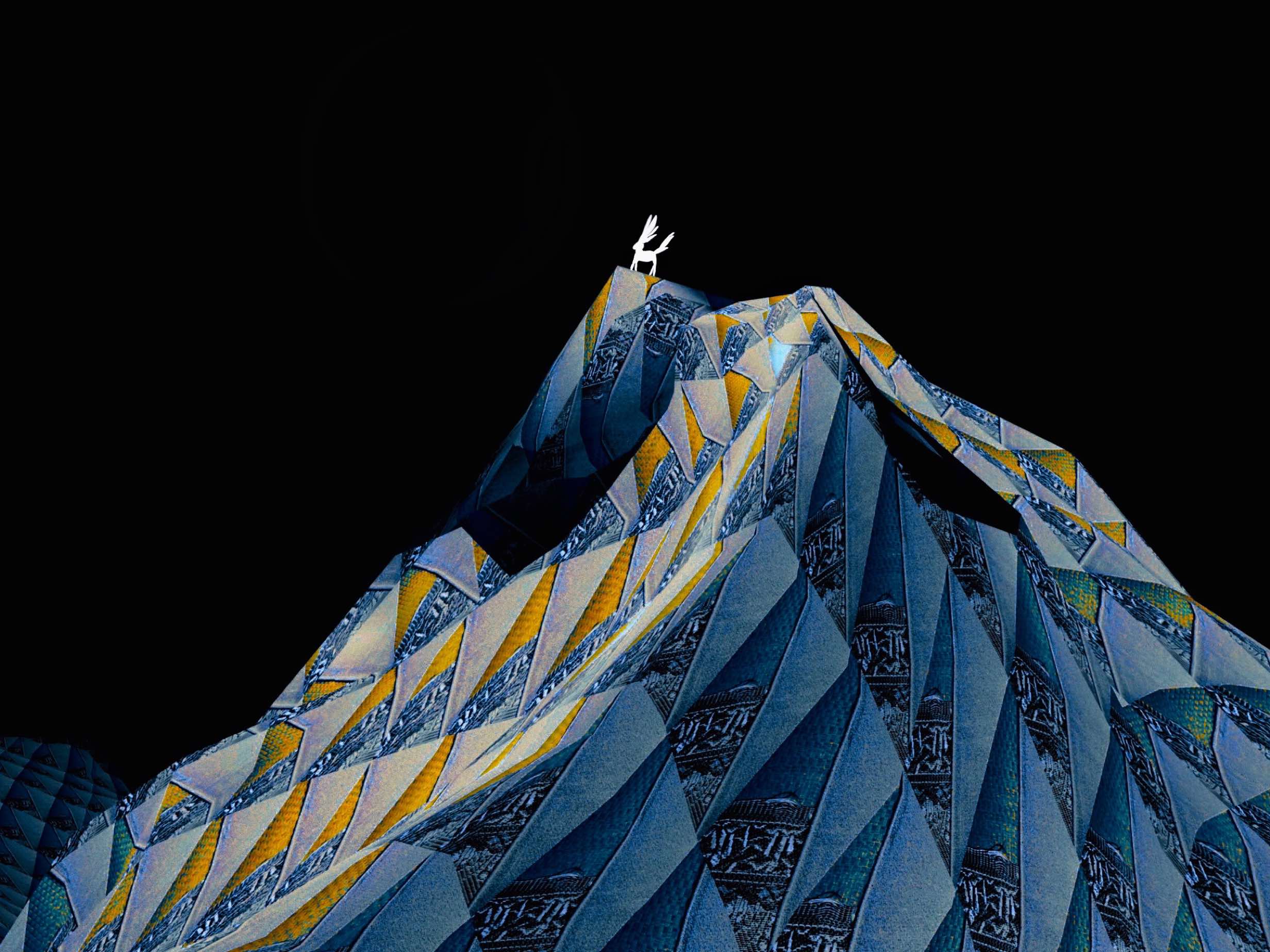 Atsushigraphのグラフィックアート「Nokto」。真っ暗な夜を背景に浮かび上がる山並みを描いたグラフィックを拡大した画像です。